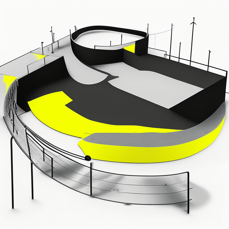 Free rider hd level, white background, black lines foreground, few grey lines in the background, micro bmx park,  loopdeloop, circle, ramps, grind rails, box transitions, half pipe, gap kicker, small yellow star