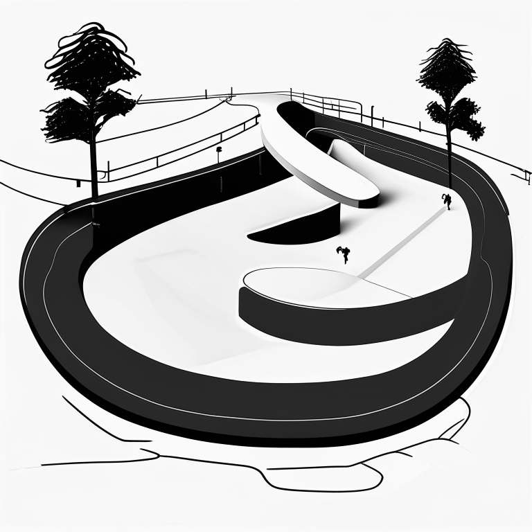 ms paint style, Free rider hd level, white background, black lines foreground, few grey lines in the background, micro bmx park,  loops, circle, ramps, grind rails, box transitions, half pipe, gap kicker, cite scape background, most importantly minimalistic