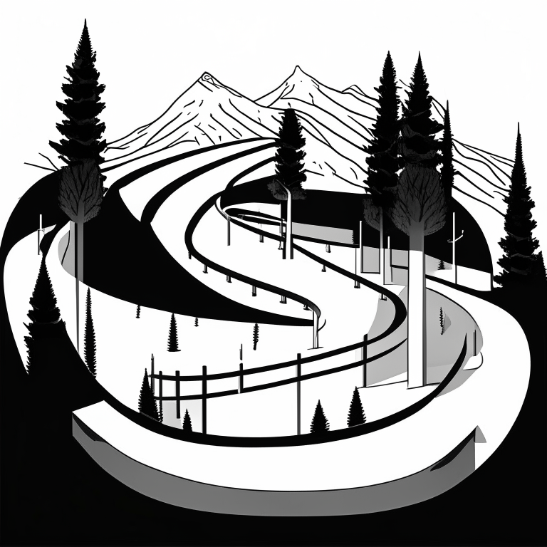 ms paint style, Free rider hd level, white background, black lines foreground, few grey lines in the background, micro bmx park,  loops, circle, ramps, grind rails, box transitions, half pipe, gap kicker, cite scape background, most importantly minimalistic, fences, trees, mountains