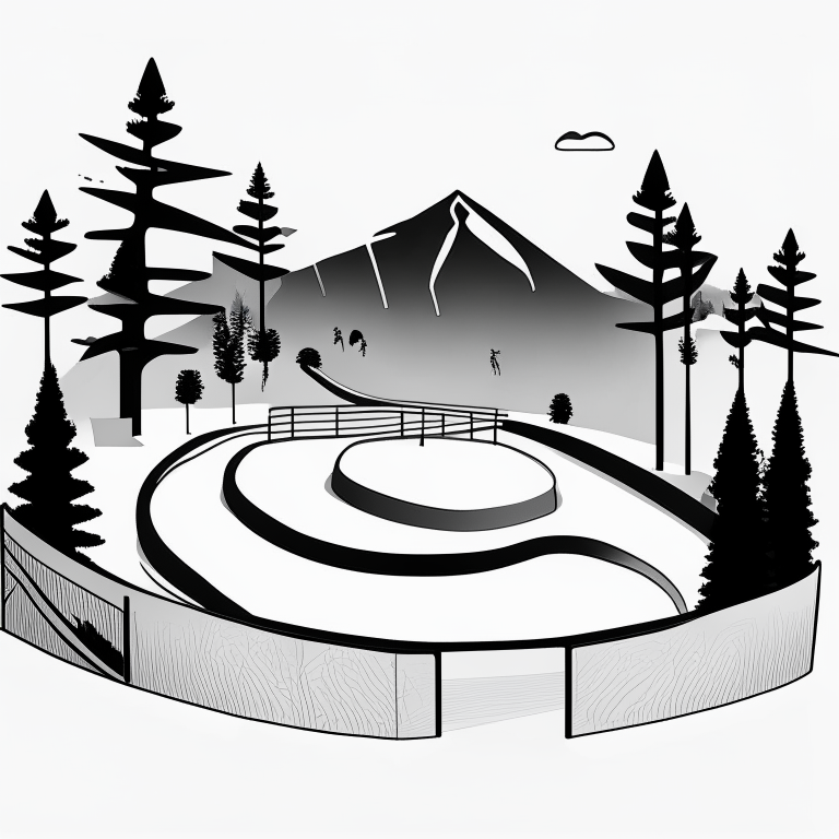 ms paint style, Free rider hd level, white background, black lines foreground, few grey lines in the background, micro bmx park,  loops, circle, ramps, grind rails, box transitions, half pipe, gap kicker, cite scape background, most importantly minimalistic, fences, trees, mountains