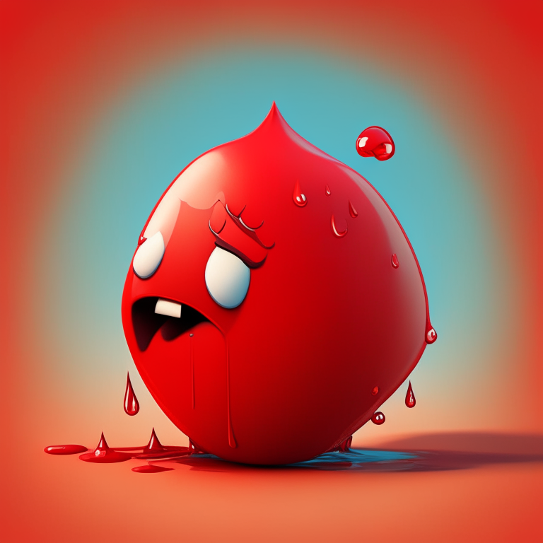 A blocky cartoon picture of a red water balloon 