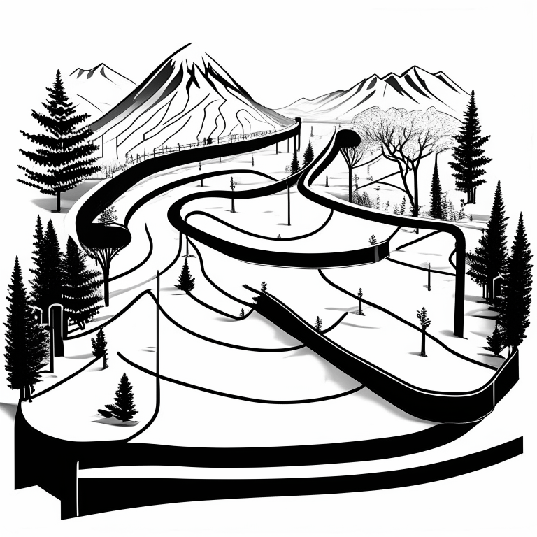 ms paint style, Free rider hd level, white background, black lines foreground, few grey lines in the background, micro bmx park,  loops, circle, ramps, grind rails, box transitions, half pipe, gap kicker, cite scape background, most importantly minimalistic, fences, trees, mountains, tiny animals very small, bridges