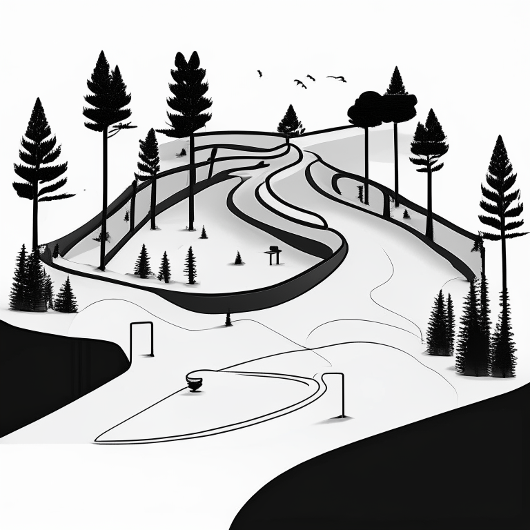 ms paint style, Free rider hd level, white background, black lines foreground, few grey lines in the background, micro bmx park,  loops, circle, ramps, grind rails, box transitions, half pipe, gap kicker, cite scape background, most importantly minimalistic, fences, trees, mountains, tiny animals very small, bridges