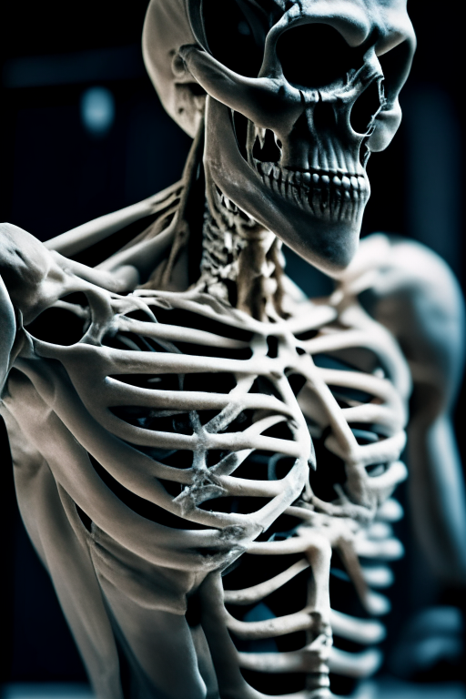 /imagine prompt: A skeletal figure, resembling a human, working out in a gym, surrounded by heavy weights and exercise equipment, muscles defined and visible through the skinless body, veins pulsating with effort, a determined expression on the skull's face, Photography, high-resolution close-up shot with a macro lens, capturing the intricate details of the bones and sinews, --ar 9:16 --v 5
