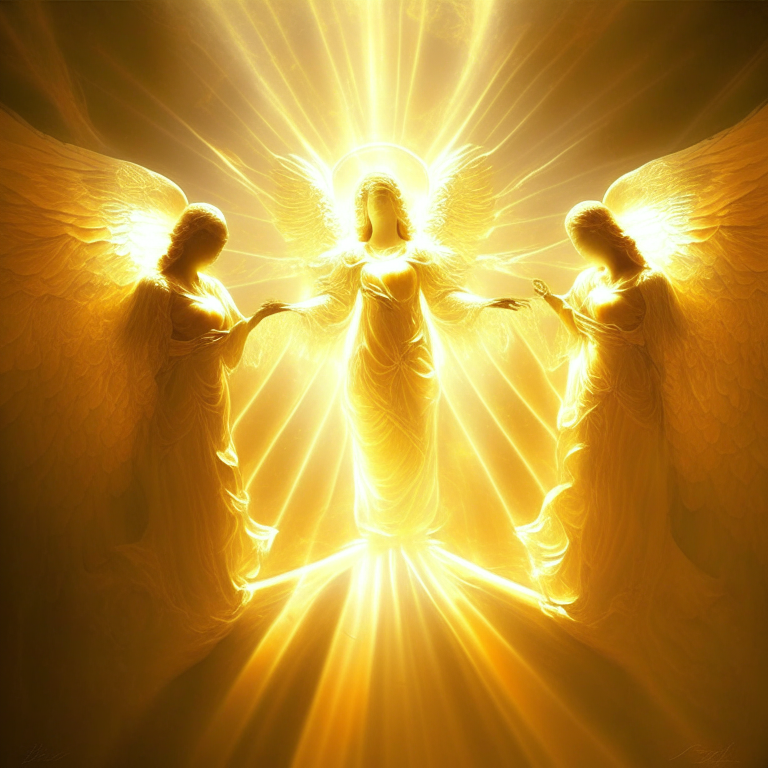 Heaven angels irradiating golden light