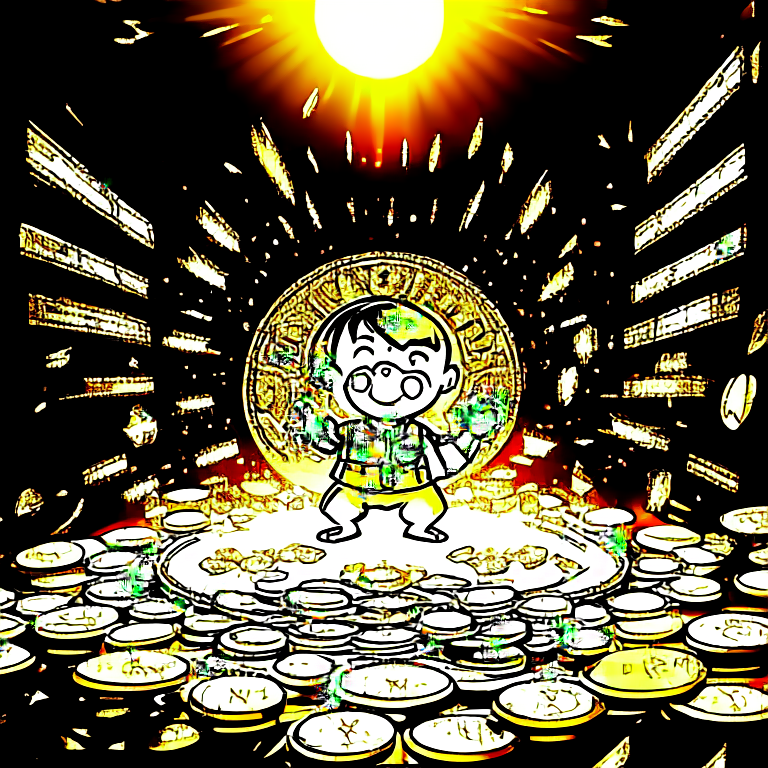 Money and coins irradiating golden light