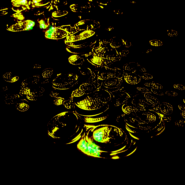 Money and coins irradiating golden light