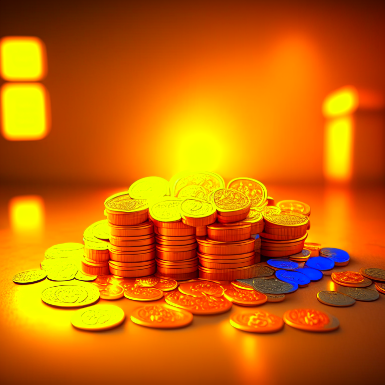 Money and coins irradiating golden light