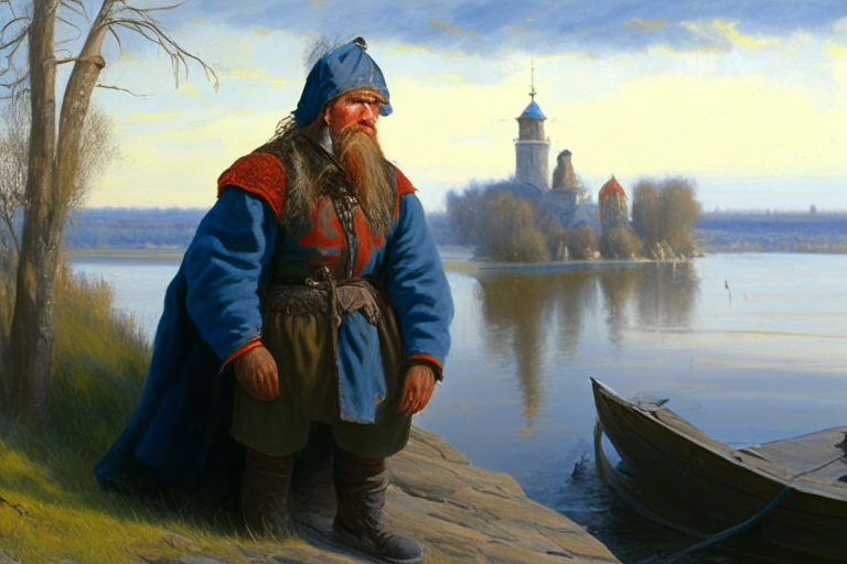 hetman near Dnipro river, high definition art, paint by Jozef Brandt 