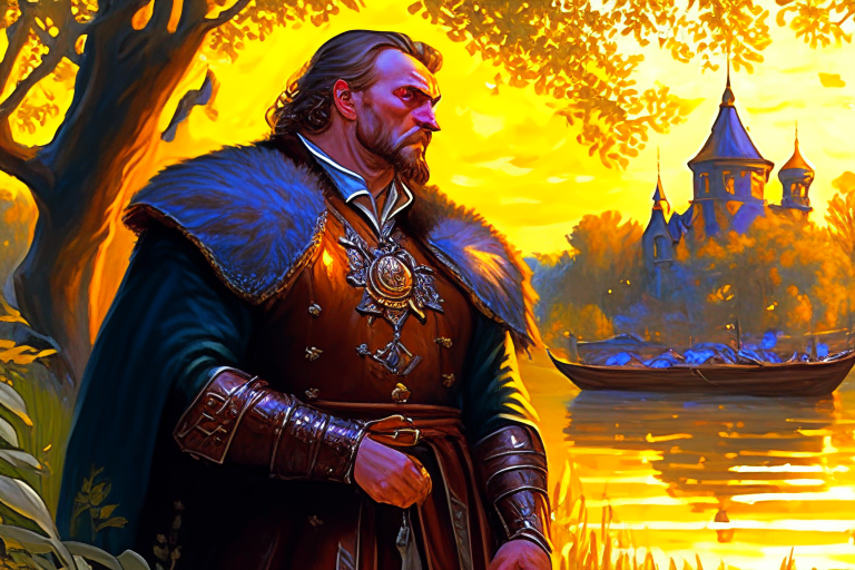 hetman Mazepa near Dnipro river, high definition art, paint by Jozef Brandt 