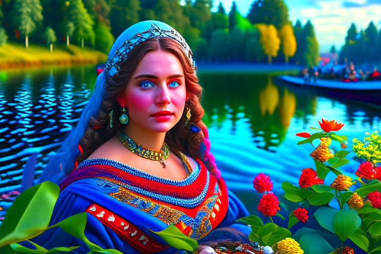 ukrainian beauty near Dnipro river, high definition art, paint by Jozef Brandt 