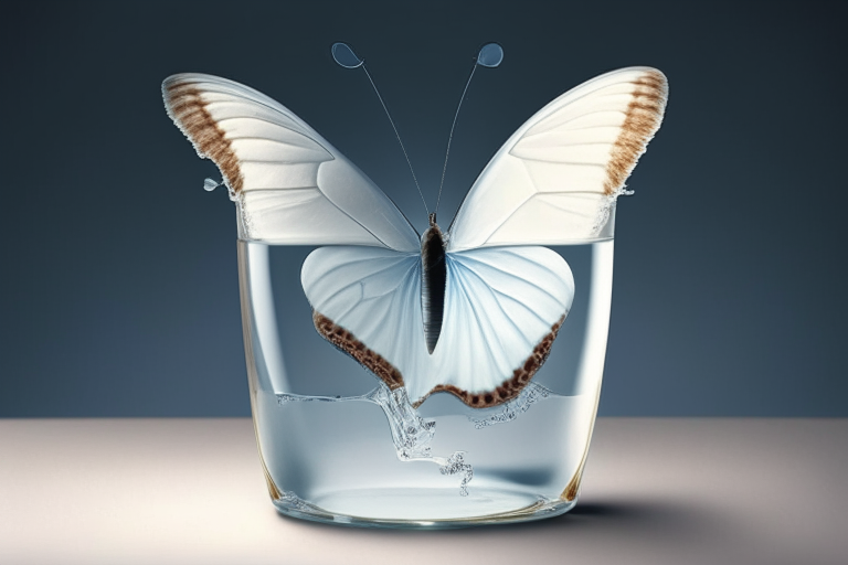 a glass of milk with a butterfly on top of it