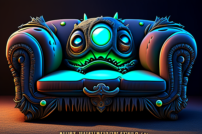 pixar Nightmarish couch, unreal engine, highly detailed, art germ digital illustration, studio Ghibli, DeviantArt, sharp focus, art station,