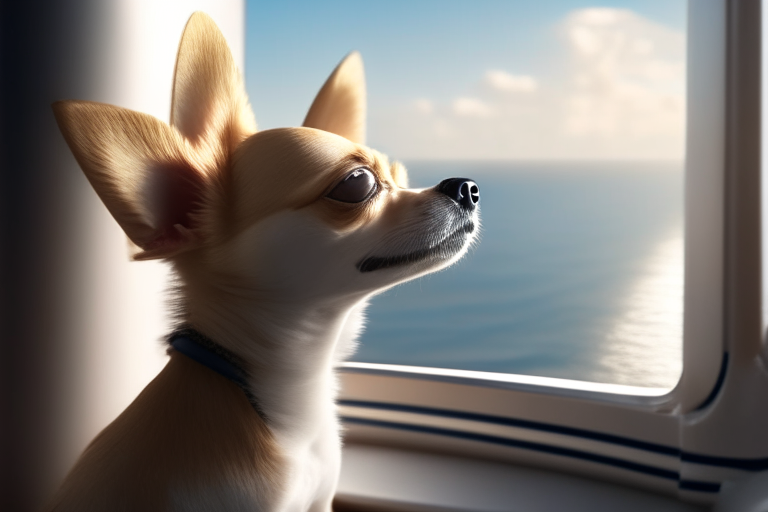a Chihuahua enjoying the view on a cruise ship, 4k