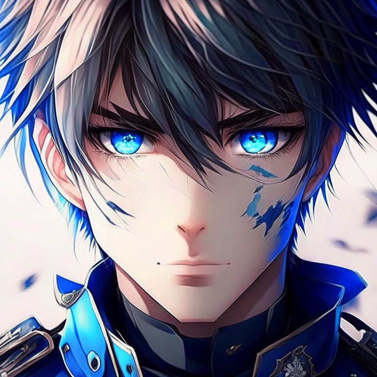 Handsome Army anime with blue eyes 