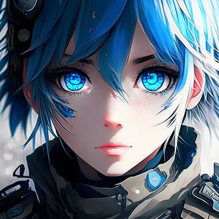 Beautiful Army anime with blue eyes 