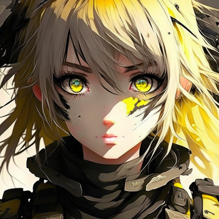 Beautiful Army anime with yellow eyes 