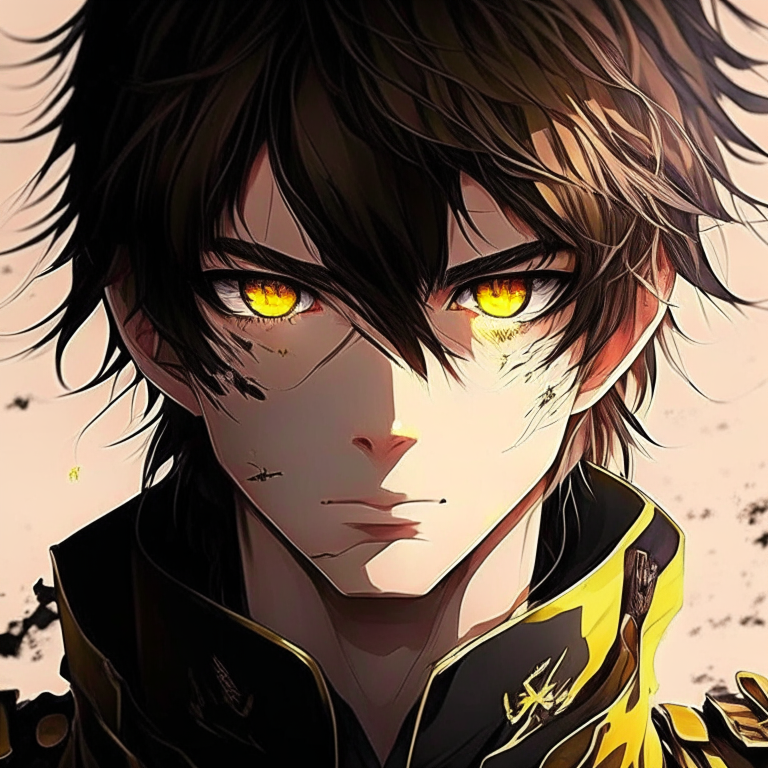 Handsome Army anime with yellow eyes 