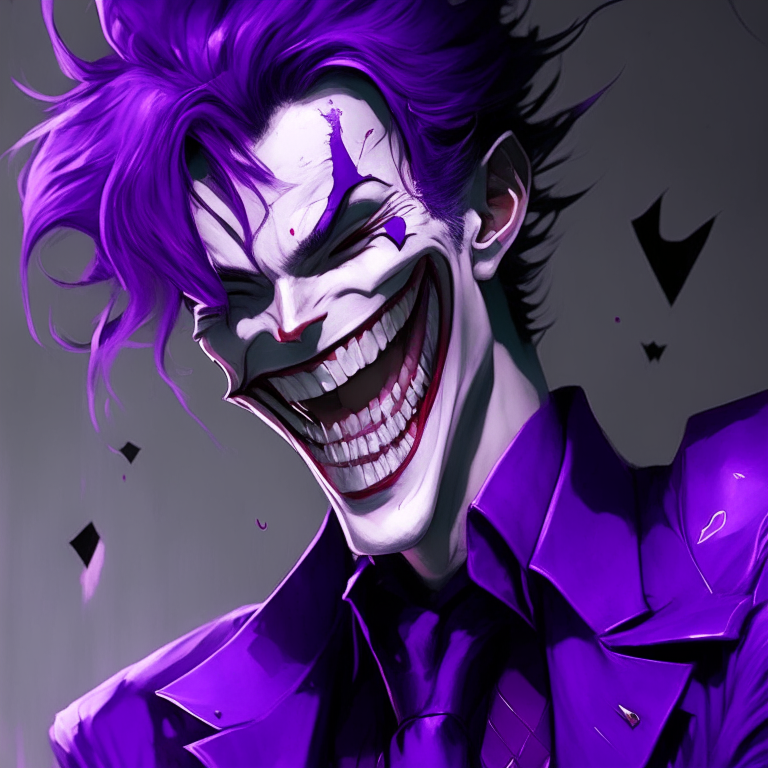 Handsome anime  purple Joker laughing 