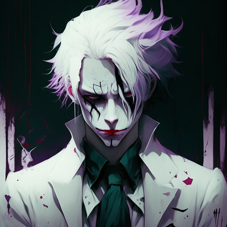 Handsome anime  white Joker sad