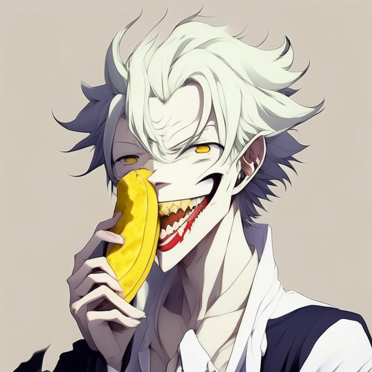 Handsome anime  white Joker eating Banana 