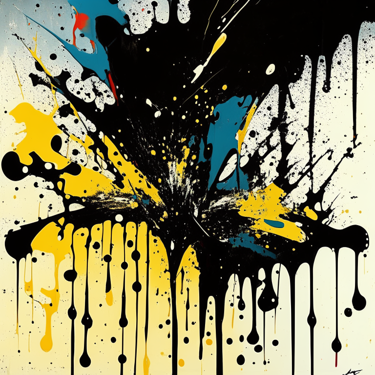 an abstract expressionist painting in the style of Jackson Pollock, with drips and splatters of paint