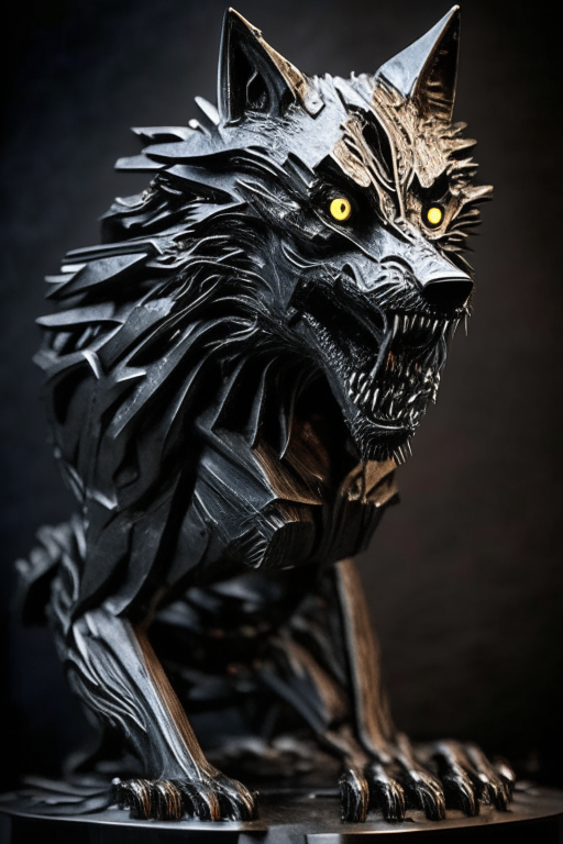 a dslr  metal sculpture werewolf 