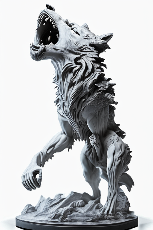  nightmarish marble werewolf howling full sculpture made of fine clockwork and gears, very intricate, caved, curved. Studio lighting, High resolution, white background
