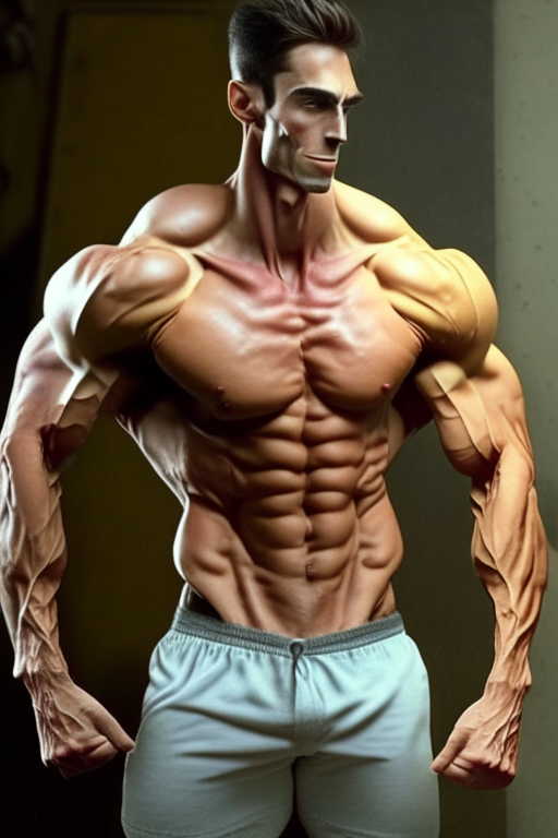 A skinny guy transforming into a bodybuilder