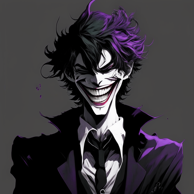 Handsome anime joker black colour , laughing 