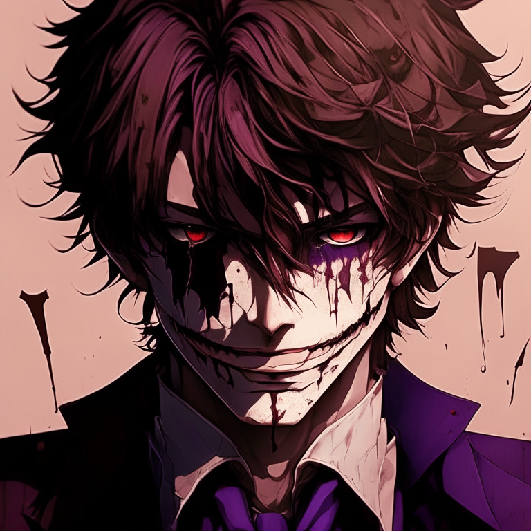 Handsome anime joker brown colour, crying 