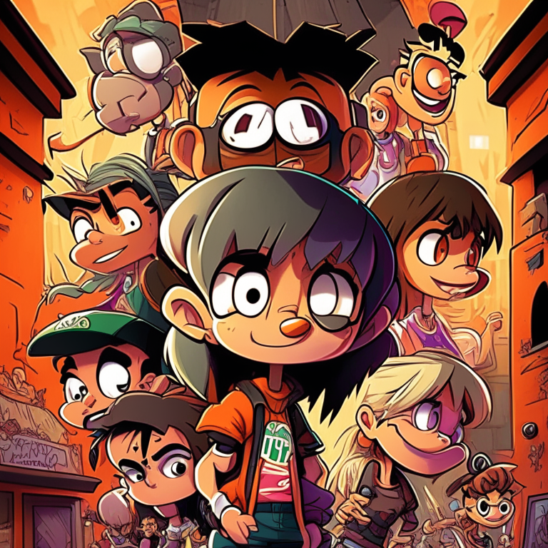 "The Loud House," an animated series on Nickelodeon, features characters that would be perfect for a cartoon background with a family or comedy theme. Cyberpunk art, professional headshot, intricate details, comic book cover. "The Loud House," an animated series on Nickelodeon, features cute and diverse characters that would be perfect for a cartoon background with a family or comedy theme.