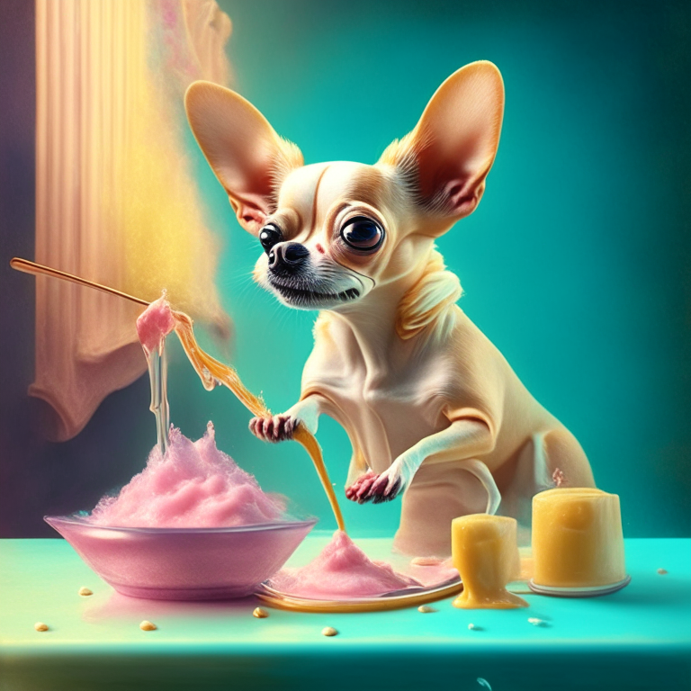 a Chihuahua making taffy in a surreal style