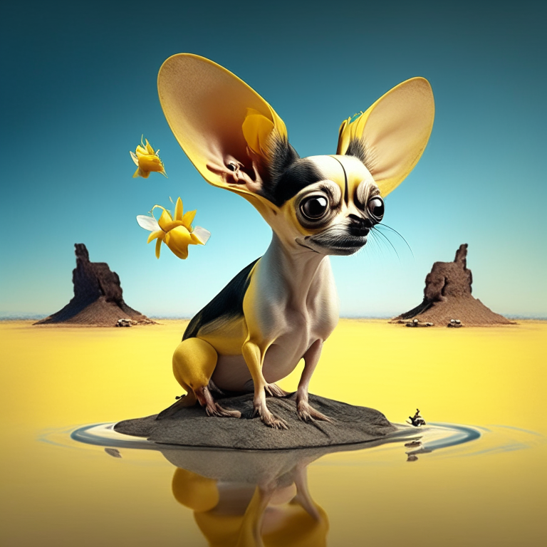 a Chihuahua making a daffy in a Dali style, surrealism, 4k