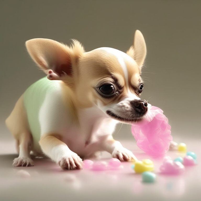a cute chihuahua playing with taffy