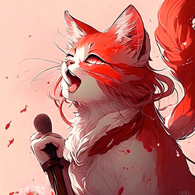 Beautiful anime cat with red colour, sing,