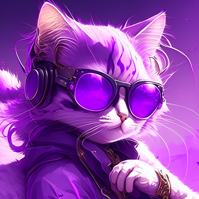 Pretty anime cat with purple colour, wear sunglasses, and play Battery 