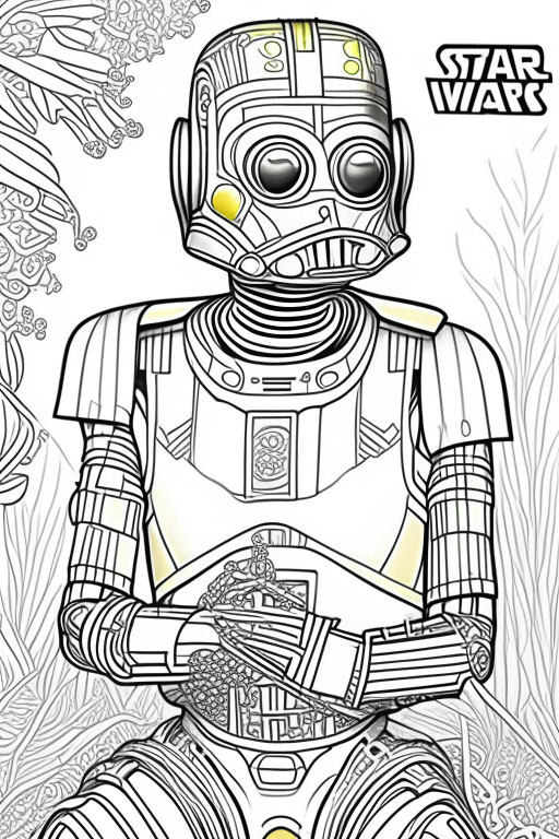 Generate a coloring book artwork for adults of C3PO