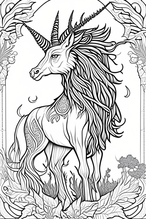 Generate a coloring book artwork for adults.
Artwork consists of medieval mythical animals. 