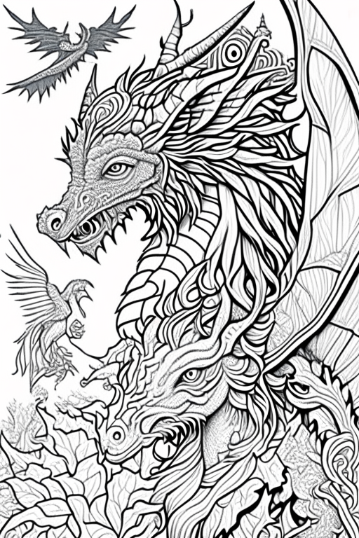 Generate a coloring book artwork for adults.
Artwork consists of medieval mythical monsters. 