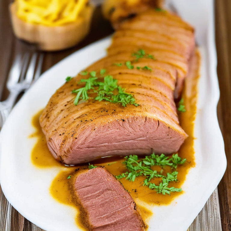 Air Fryer Honey Mustard Pork Loin, beautifully plated and ready to be served