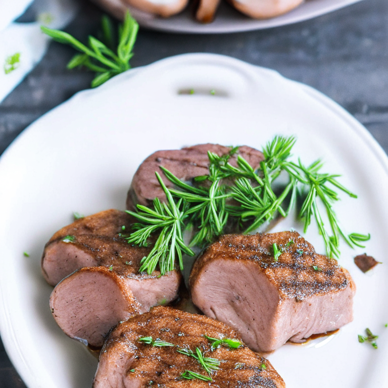 Air Fryer Garlic Rosemary Pork Medallions, beautifully plated and ready to be served Pork medallions with garlic and rosemary, perfectly cooked in the air fryer