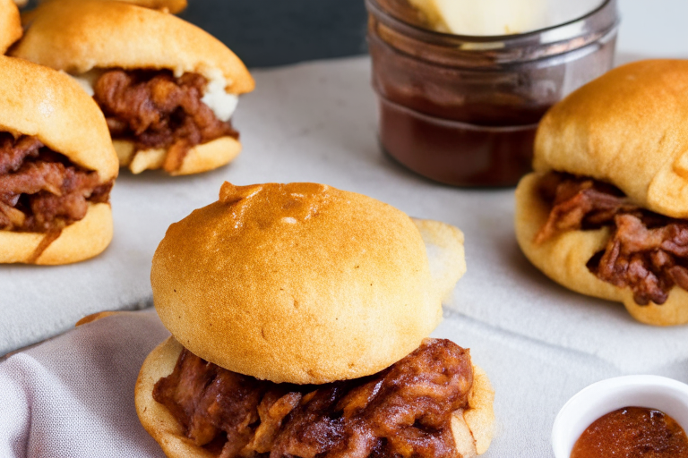 Air Fryer BBQ Pulled Pork Sliders, with juicy pulled pork and crispy buns BBQ Pulled Pork Sliders, perfectly cooked and ready to be served