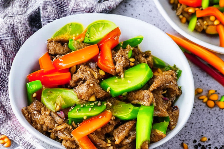 Air Fryer Teriyaki Pork Stir-Fry, with juicy pork and colorful vegetables Teriyaki Pork Stir-Fry, perfectly cooked and ready to be served