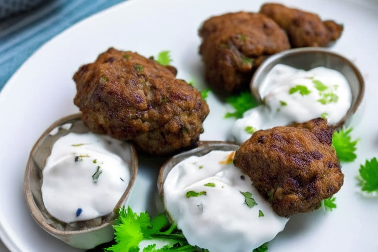 Air Fryer Lamb Kofta Patties with Yogurt Sauce, with juicy lamb and creamy yogurt sauce Lamb Kofta Patties with Yogurt Sauce, perfectly cooked and ready to be served