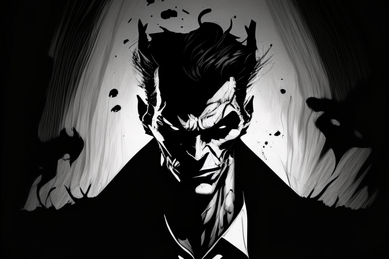 a villain in a dark, graphic novel style