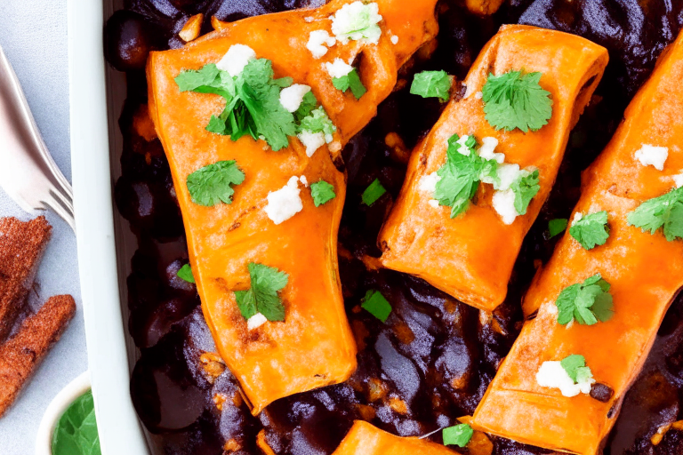 Air Fryer Sweet Potato and Black Bean Enchiladas, a delicious and healthy meal that's easy to make in the air fryer Sweet Potato and Black Bean Enchiladas in the Air Fryer, a flavorful and satisfying dish that's perfect for any occasion