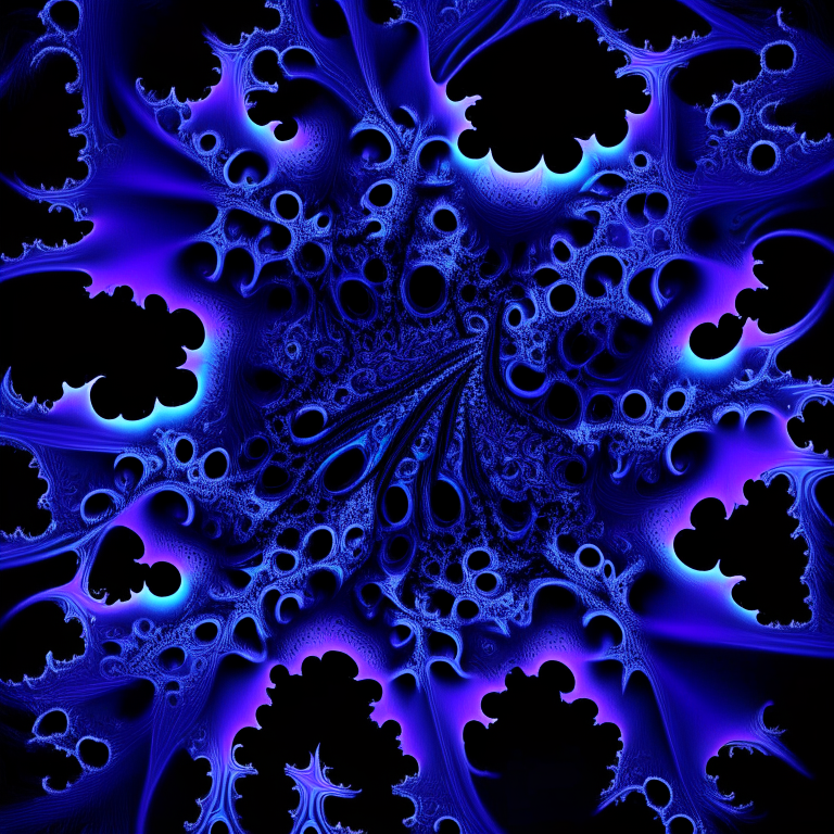 a large fractal pattern with a blue and purple color scheme on a black background