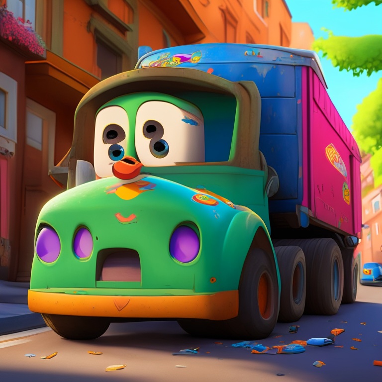 "Trash Truck," a heartwarming animated series on Netflix, follows the adventures of a lovable garbage truck and his young companion in a colorful and cheerful neighborhood, making it a perfect cartoon background for a slice-of-life or friendship theme. intricate details, 8k, Fine Art, 8k, by senior character artist, award winning photography, soft render. "Trash Truck," a heartwarming animated series on Netflix, follows the adventures of a lovable garbage truck and his young companion in a colorful and cheerful neighborhood, making it a perfect cartoon background for a slice-of-life or friendship theme.