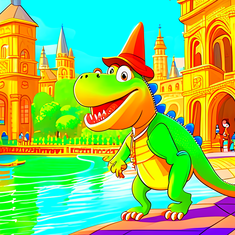 "Arlo the Alligator Boy," a new animated movie, takes place in a vibrant city where a lovable alligator boy embarks on a musical adventure to find his long-lost father, making it an ideal cartoon background for a musical or adventure theme.